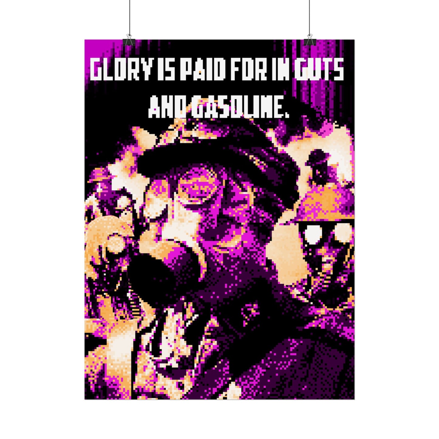 Glory Is Paid For in Guts and Gasoline - Retro Cyberpunk Gas Mask Poster