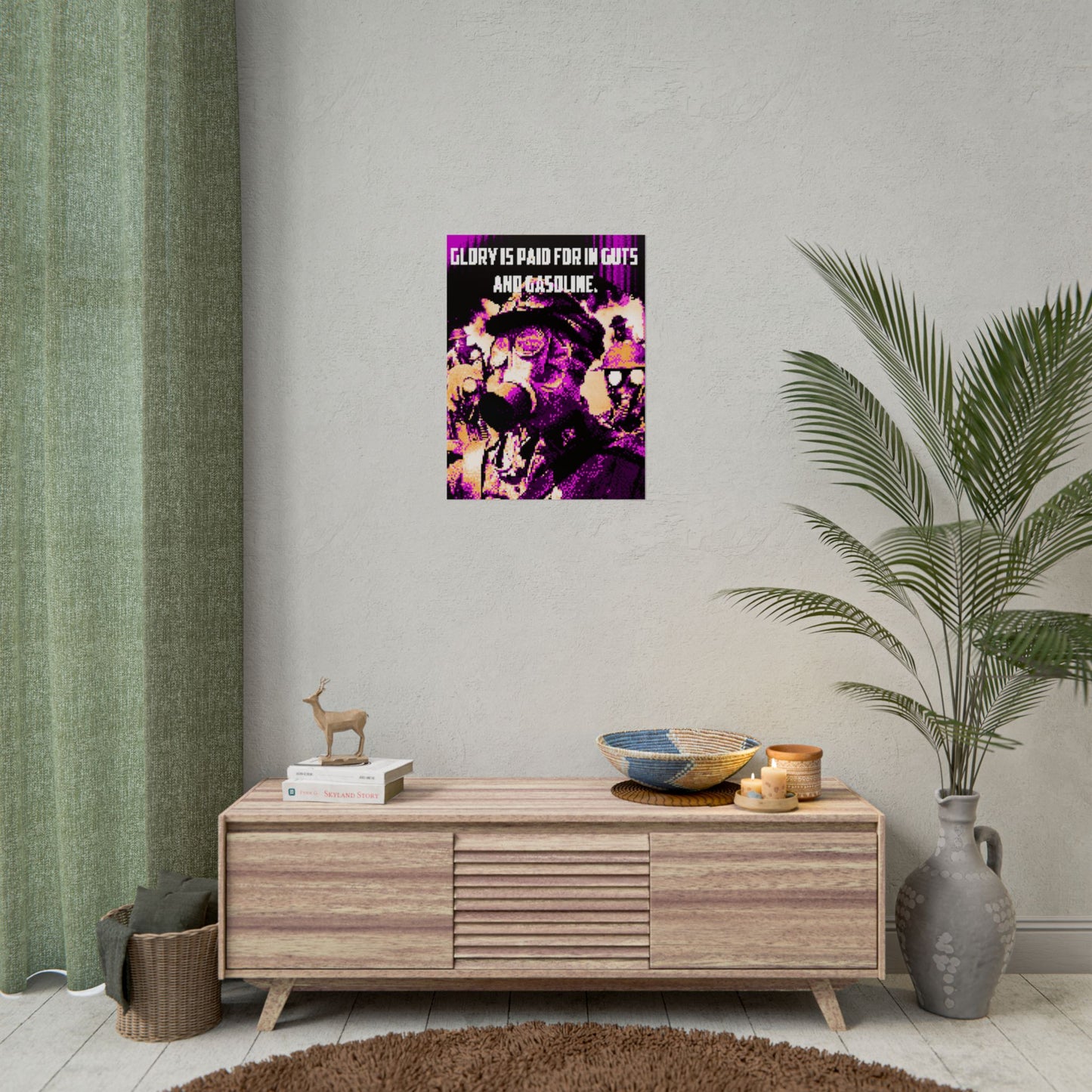 Glory Is Paid For in Guts and Gasoline - Retro Cyberpunk Gas Mask Poster