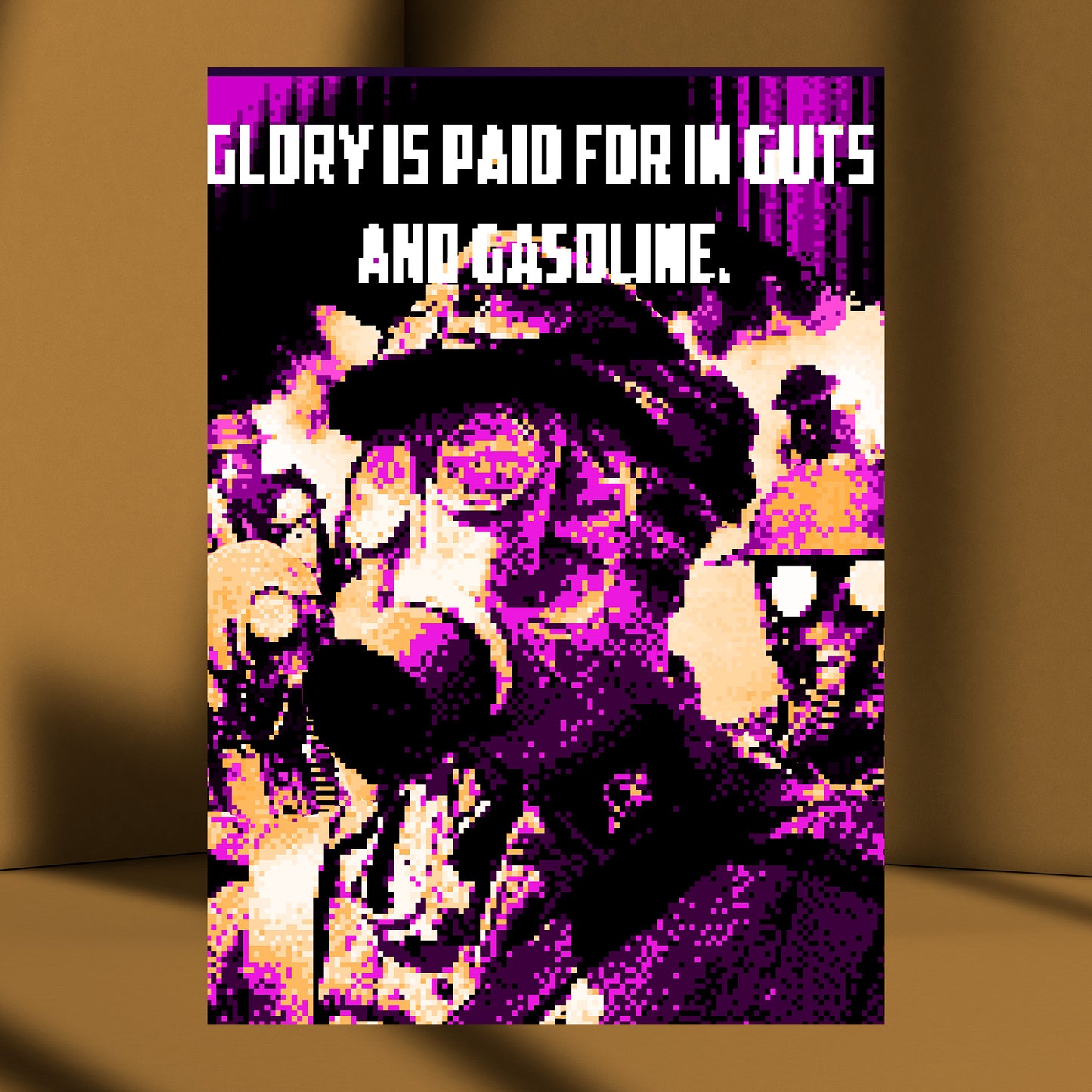 Glory Is Paid For in Guts and Gasoline - Retro Cyberpunk Gas Mask Poster