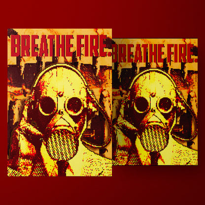 pixel art, gas mask, breathe fire, cyberpunk, retro art, post-apocalyptic, pixel art poster, pixel design, gas mask art, neon colors, digital art, video game art, pixelated poster, gaming decor, vintage style, fire theme, orange poster, yellow poster, pixel aesthetics, edgy decor, bold art, modern wall art, statement art, pixel graphics, retro gaming, digital illustration, pixel art character, pixel mask, cyberpunk art, dystopian art, urban art, street art, digital poster, pixel portrait, neon poster, pixel